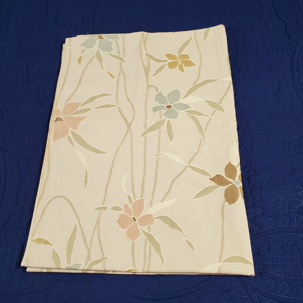 Dan River Sheet Twin Flat Beige Floral No Iron Percale 65 x 94 USA Vintage